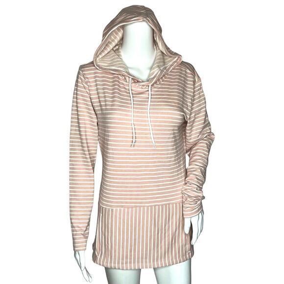 RBX Shirt Womens Small Blush Pink White Stripe Hoodie Everyday Casual Athleisure - Picture 1 of 6